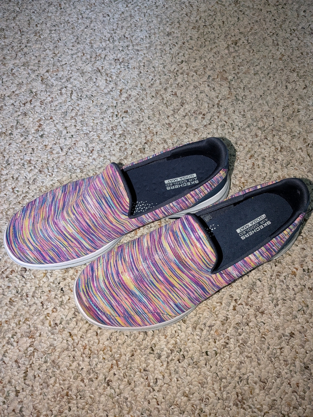 Skechers Multicolor Knit Slip-On Sneakers with Black Collar